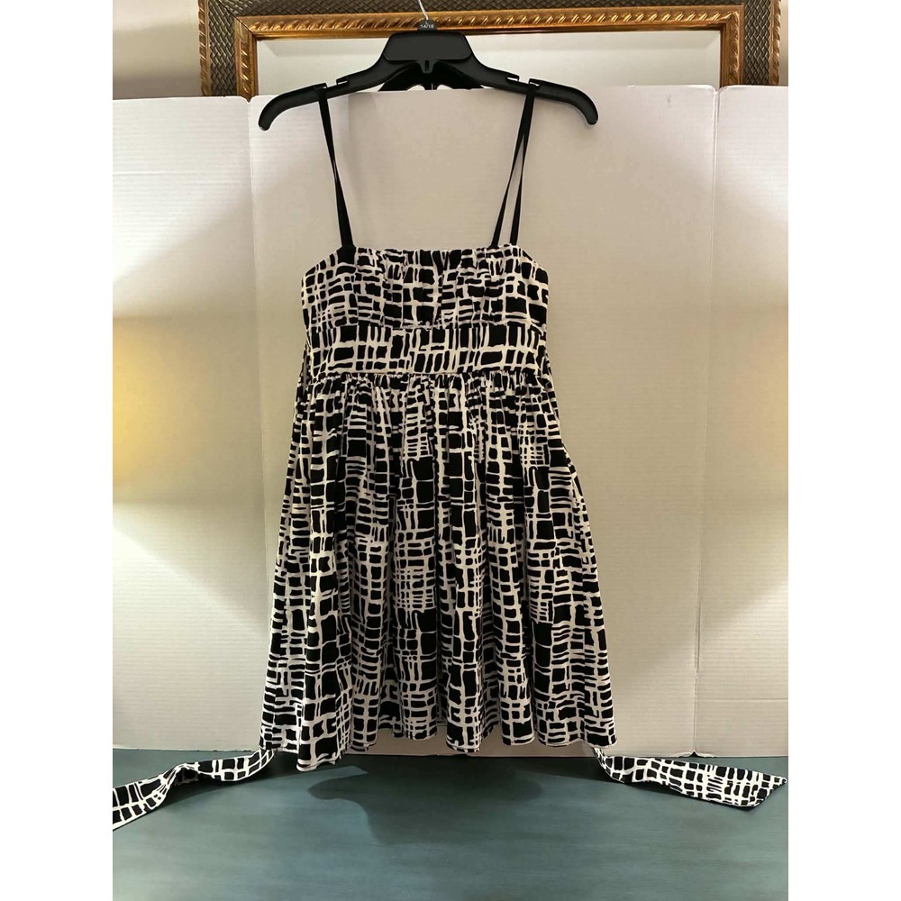 Love Ady Mini Dress Womens L Black White Grid Sleeveless Fit Flare Preppy Mod